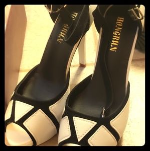 Black and white heels
